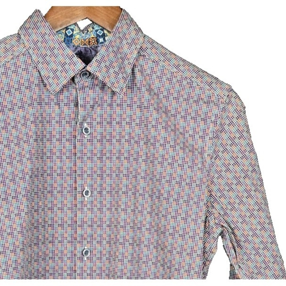 Robert Graham Dress Shirt Mens S Tailored Fit Geometric Micro Dot Grid Long Slee